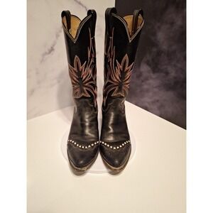 Vintage Olathe Embroidered Black  Boots Women's Cowboy Western Rodeo SIZE 5.5 B